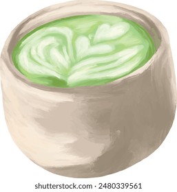 greentea latte menu painting illustration