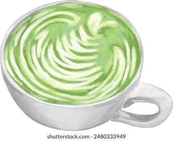 Greentea matcha latte menu illustration