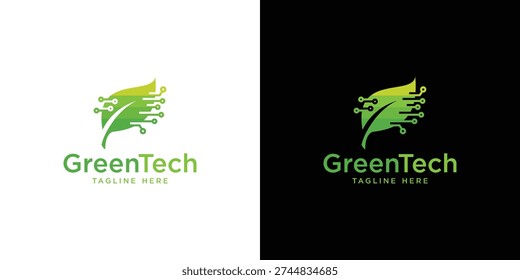GreenTech logo featuring a leaf integrated with technology elements.