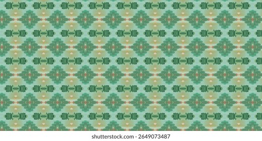 Padrão de aquarela em tons verdes em um layout espelhado repetitivo com formas inspiradas na natureza e simetria sutil. Perfeito para uso digital ou de tecido.