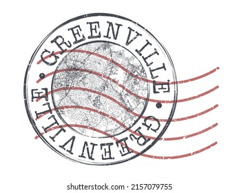 Greenville, SC, USA Stamp Map Postal. Silhouette Seal Roads and Streets. Passport Round Design. Vector Icon. Design Retro Travel National Symbol.
