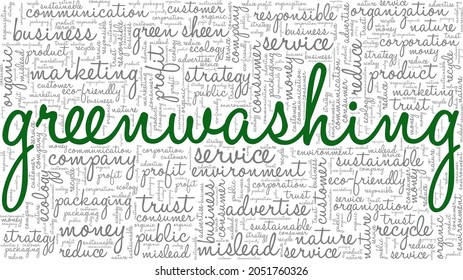 Greenwashing vector illustration word cloud isolated on white background.