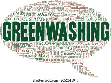 Greenwashing vector illustration word cloud isolated on white background.