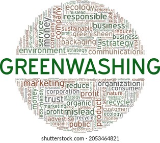 Greenwashing vector illustration word cloud isolated on white background.