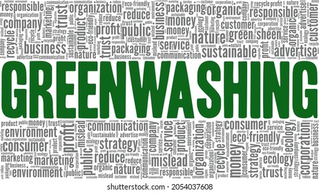 Greenwashing vector illustration word cloud isolated on white background.