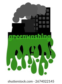 Greenwashing, vertical banner or poster vector illustration on the theme of preserving the environment and fair industry