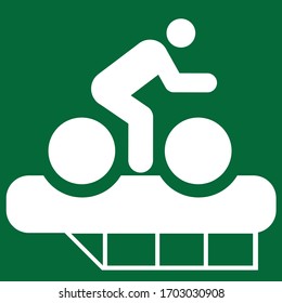 A green-white icon of a cyclist and a car. Isolated on a white background.