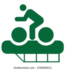 A green-white icon of a cyclist and a car. Isolated on a white background.