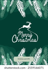 GreenWhite Merry christmas wishes card with vector illustration 