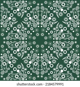 Green-white Seamless pattern in rustic style with flowers and paisley. Design for printing on fabric.