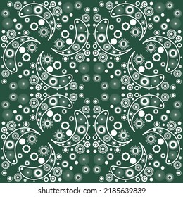 Green-white Seamless pattern in rustic style with flowers and paisley. Design for printing on fabric.