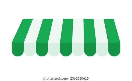 Green-white shelter for the store. Store parasol. Vector illustration.