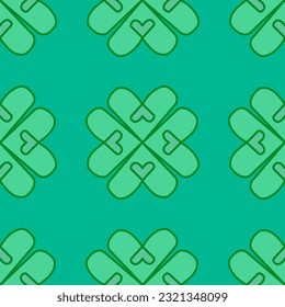 Greeny of Clover with heart in Seamless Pattern. Cozy style. Art Design for tile, wallpaper, interior, flooring, dish, table cloth, clothes. Vector.