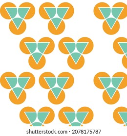 Green-yellow Circles and triangles. pattern in the style of the 30s. Vector.