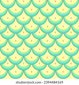 Líneas de escala de peces verde-amarilla en un fondo de patrón sin fisuras. Baldosas de loza con diseño de cola de sirena para la decoración.
