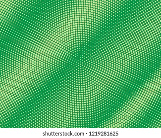 Green-yellow halftone background. Digital gradient. Abstract backdrop with circles, point, dots. Dotted pattern. Futuristic panel Vector illustration