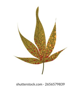 Hoja de otoño puntiaguda verde-amarilla. Ilustración vectorial aislada sobre fondo blanco.