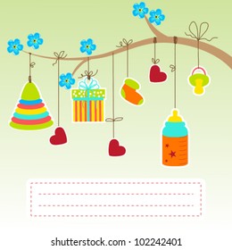 Greeting with a baby elements. Vector illustration.