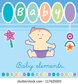 Greeting with a baby elements. Vector illustration.