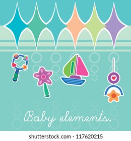 Greeting with a baby elements. Vector illustration.