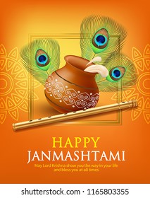 Greeting background for Hindu festival Krishna Janmashtami (birth of Lord Krishna). 