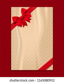 Greeting background with red bow and space for text. Vector illustration
