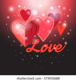 Greeting background with red different beautiful hearts