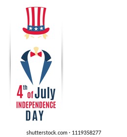 Greeting banner for 4th of July, USA Independence Day. Vector illustration. Uncle Sam with a copy space for your text.
