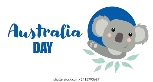 Greeting banner for Australia Day with koala bear on white backg