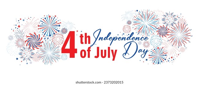 Greeting banner with fireworks on white background. USA Independ