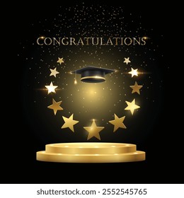 Greeting banner of graduation Vector collage with graduation cap and stars