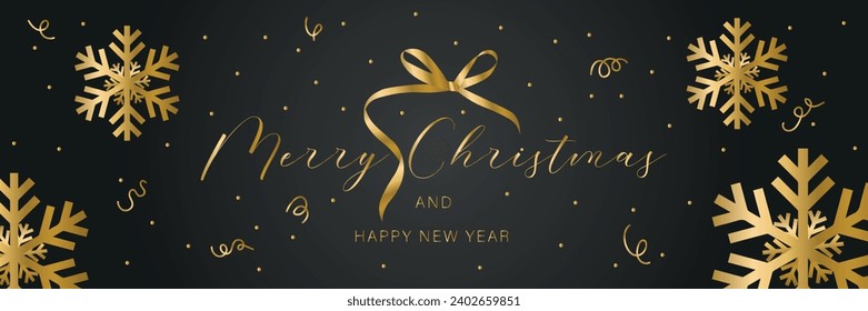 Greeting banner for New Year and Christmas with golden snowflake