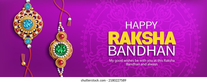 Cartel de bienvenida con rakhi (brazaletes) para Raksha Bandhan (Bono de protección y cuidado) - festival indio de hermanas y hermanos. Ilustración vectorial.