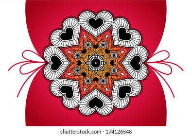 Greeting banner with round pendant from hearts. You can use as greeting card for Valentine's day
