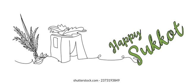 Greeting banner for Sukkot with sukkah on white background