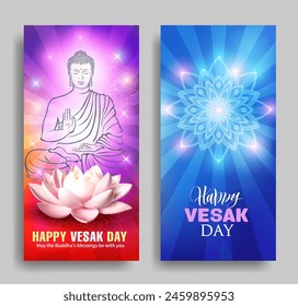 Greeting banners for Buddha’s Birthday festival (Vesak Day, Buddha Purnima). Vector illustration.