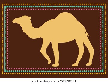 Greeting Beautiful card with camel. Frame of animal made in vector. Perfect cards, or for any other kind of design, birthday and other holiday. Seamless hand drawn map with camel desert.