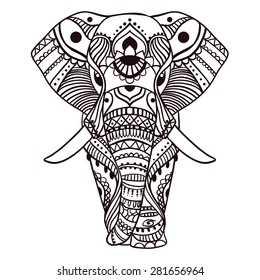 Greeting Beautiful card with Elephant. Frame of peacock made in vector. Perfect cards, or for any other kind of design, birthday and other holiday.Seamless hand drawn map with Elephant.