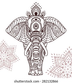 Greeting Beautiful card with Elephant. Frame of peacock made in vector. Perfect cards, or for any other kind of design, birthday and other holiday.Seamless hand drawn map with Elephant.
