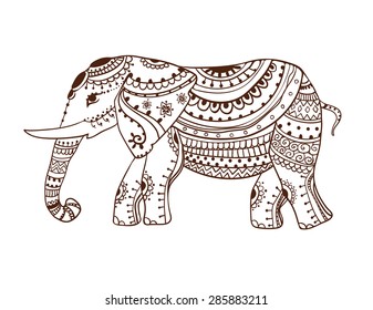 Greeting Beautiful card with Elephant. Frame of animal made in vector. Perfect cards, or for any other kind of design, birthday and other holiday.Seamless hand drawn map with Elephant.