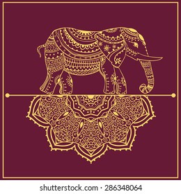 Greeting Beautiful card with Elephant. Frame of animal made in vector. Perfect cards, or for any other kind of design, birthday and other holidays. Seamless hand drawn map with Elephant.