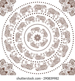 Greeting Beautiful card with Elephant. Frame of animal made in vector. Perfect cards, or for any other kind of design, birthday and other holiday.Seamless hand drawn map with Elephant.