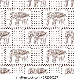 Greeting Beautiful card with Elephant. Frame of animal made in vector. Perfect cards, or for any other kind of design, birthday and other holiday.Seamless hand drawn map with Elephant.