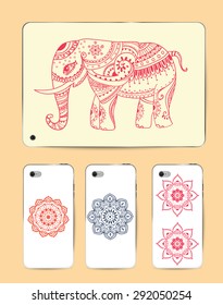 Greeting Beautiful card with Elephant. Frame of animal made in vector. Perfect cards, or for any other kind of design, birthday and other holiday.Seamless hand drawn map with Elephant.
