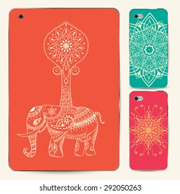 Greeting Beautiful card with Elephant. Frame of animal made in vector. Perfect cards, or for any other kind of design, birthday and other holiday.Seamless hand drawn map with Elephant.