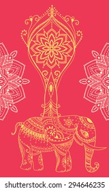 Greeting Beautiful card with Elephant. Frame of animal made in vector. Perfect cards, or for any other kind of design, birthday and other holiday.Seamless hand drawn map with Elephant.