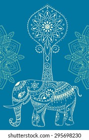 Greeting Beautiful card with Elephant. Frame of animal made in vector. Perfect cards, or for any other kind of design, birthday and other holiday.Seamless hand drawn map with Elephant.
