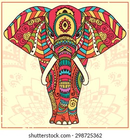 Greeting Beautiful card with Elephant. Frame of animal made in vector. Perfect cards, or for any other kind of design, birthday and other holiday.Seamless hand drawn map with Elephant.