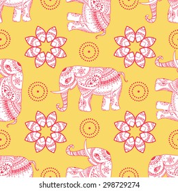 Greeting Beautiful card with Elephant. Frame of animal made in vector. Perfect cards, or for any other kind of design, birthday and other holiday.Seamless hand drawn map with Elephant.