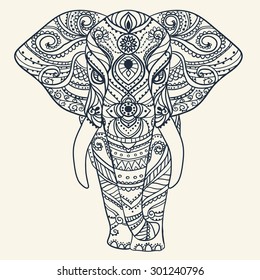 Greeting Beautiful card with Elephant. Frame of animal made in vector. Perfect cards, or for any other kind of design, birthday and other holiday.Seamless hand drawn map with Elephant. svg